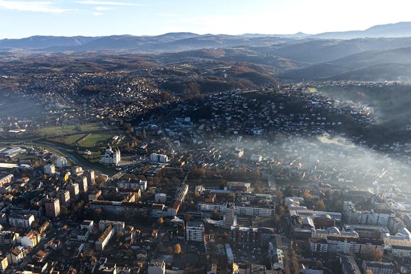 Valjevo iz vazduha, pogled na centar grada Valjeva